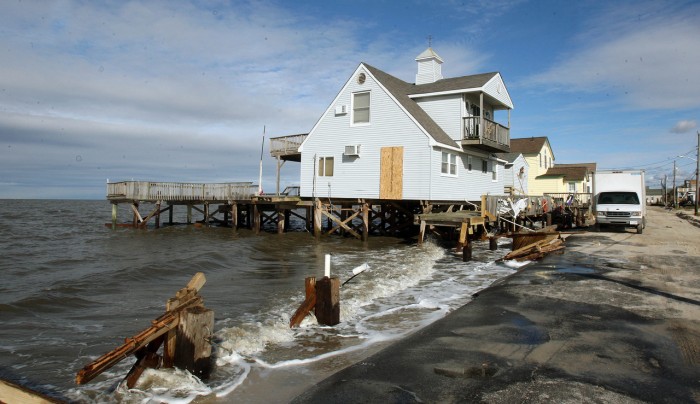 Damaged homes on South Beach Ave on the Delaware Bay